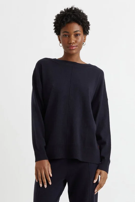 Navy Wool-Cashmere Slouchy Sweater Handmade Hand-knitted Hand-woven