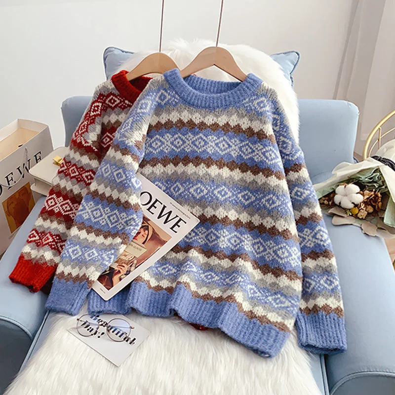 New loose and lazy sweater Korean retro Hong Kong Style  5150 Tailored Straight A-Line