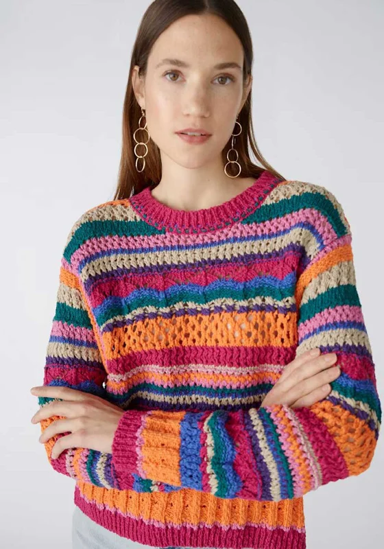 Oui Striped Cotton Knit Jumper, Pink & Orange Chenille Blend Fleece Blend Nylon Blend Oui Striped Cotton Knit Jumper, Pink & Orange Chenille Blend Fleece Blend Nylon Blend