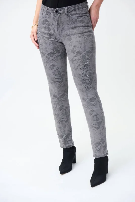 Printed Embellished Jeans In Grey Trendy Classic Fit Jeans