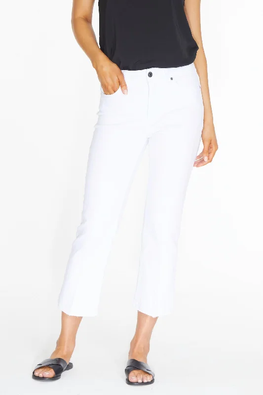 Released Hem Crop Jean In White Fashionable Frayed Hem Denim