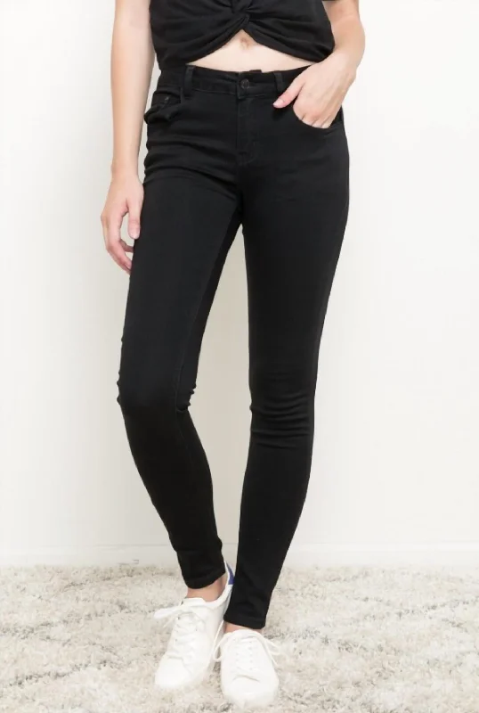 Stretchy Skinny Jeans In Black Fashionable Raw Edge Jeans