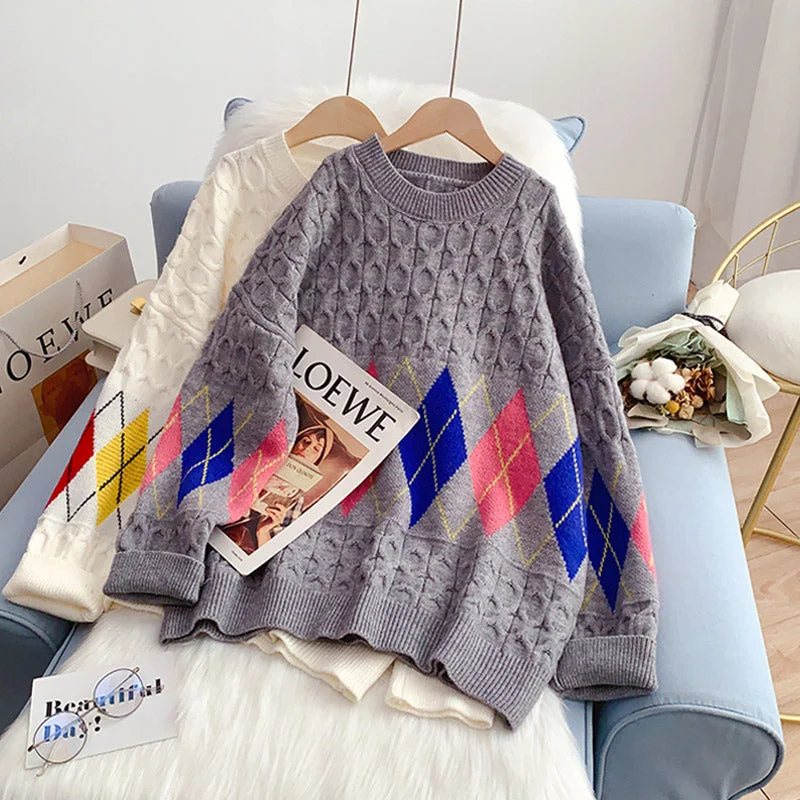 Vintage Lingge jacquard sweater, lazy and advanced 5227 Collared Crew Neck Turtle Neck Vintage Lingge jacquard sweater, lazy and advanced 5227 Collared Crew Neck Turtle Neck