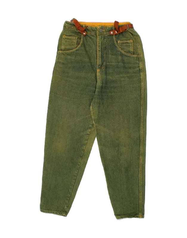 VINTAGE Womens Tapered Jeans EU 40 Medium W30 L27 Green Cotton Comfortable Drawstring Waist Jeans