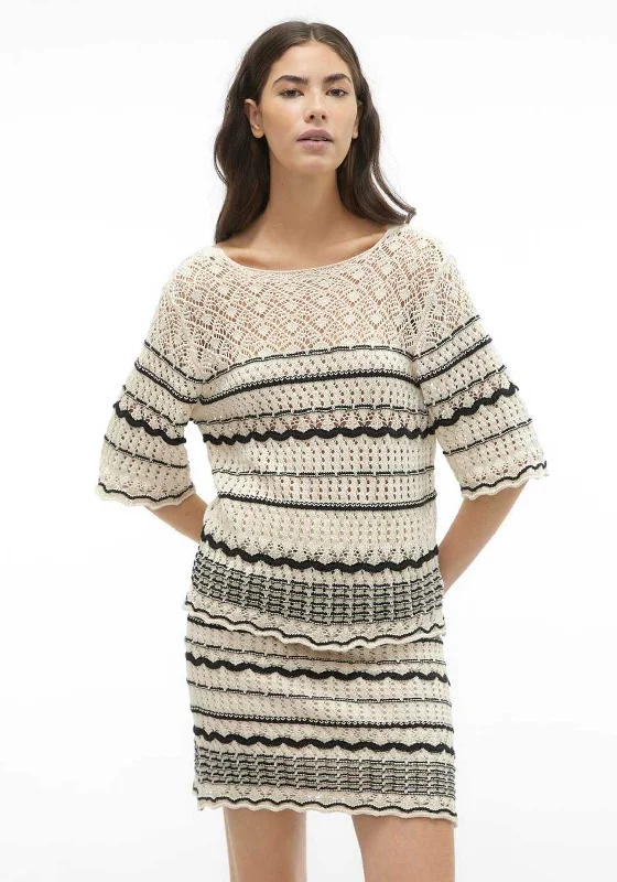 Vero Moda Minou Crochet Sweater, Birch & Black Knit Fabric Woven Fabric Fleece Fabric Vero Moda Minou Crochet Sweater, Birch & Black Knit Fabric Woven Fabric Fleece Fabric