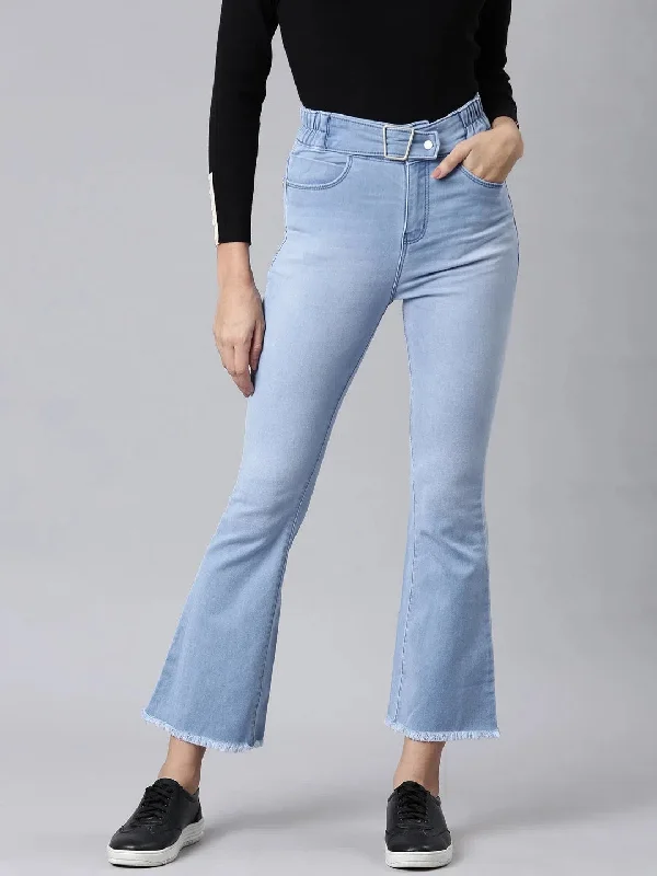 Women Blue Solid Bootcut Denim Jeans-LT-BT-22820-Blue Fashionable Slim Fit Jeans