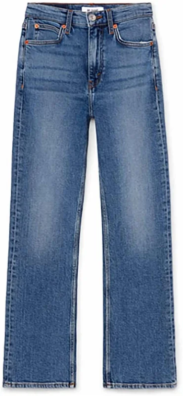 Women Mid 70S Crop Boot Cut Jeans In Blue Comfortable Straight-Legged Denim