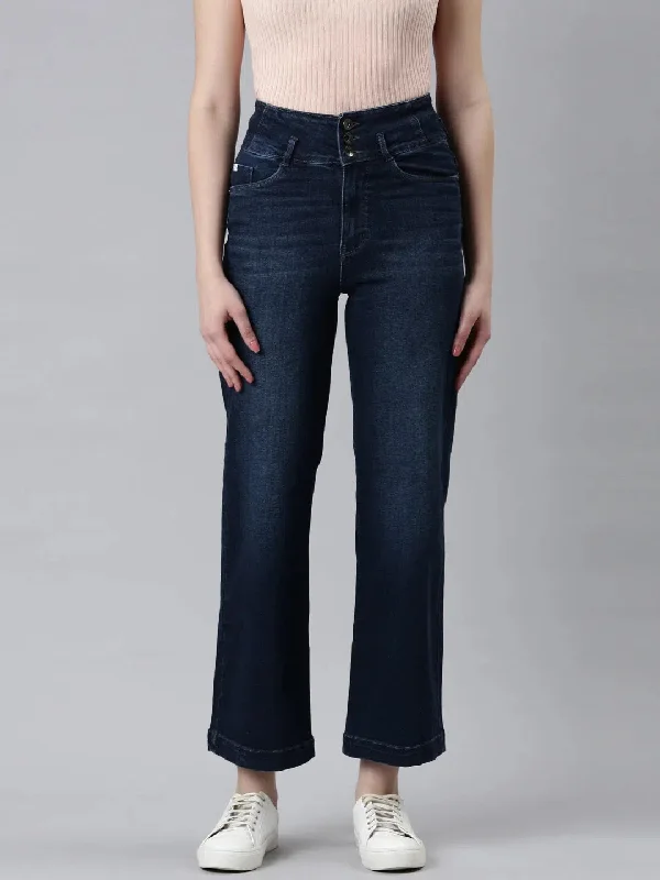Women Navy Blue Solid Straight Fit Denim Jeans-IM-10419-Navyblue Fashionable Button-Front Jeans Women Navy Blue Solid Straight Fit Denim Jeans-IM-10419-Navyblue Fashionable Button-Front Jeans