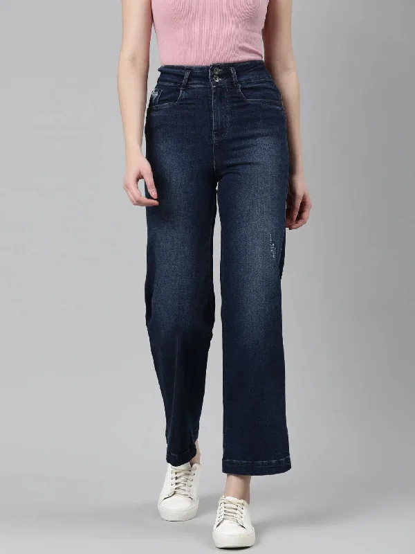 Women Navy Blue Solid Wide Leg Denim Jeans-IM-10423-2-Navyblue Trendy Patchwork Denim Jeans Women Navy Blue Solid Wide Leg Denim Jeans-IM-10423-2-Navyblue Trendy Patchwork Denim Jeans