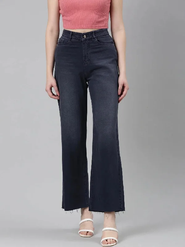 Women Navy Blue Solid Wide Leg Denim Jeans-IM-10490-Navyblue Trendy Cut-Off Denim Shorts Women Navy Blue Solid Wide Leg Denim Jeans-IM-10490-Navyblue Trendy Cut-Off Denim Shorts