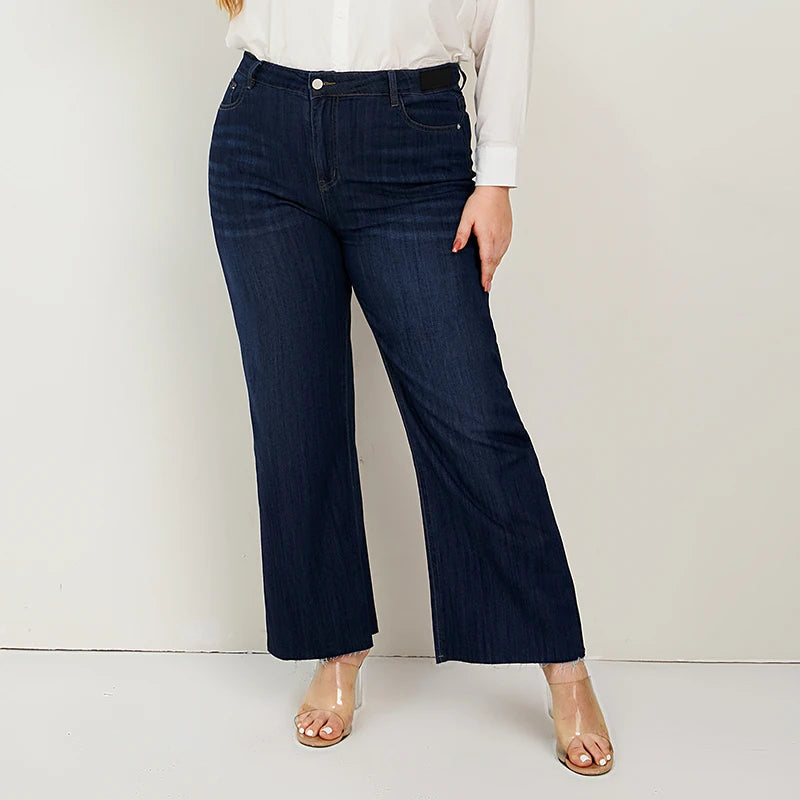 Women Wide Leg Jeans Plus Size Loose Denim Jeans for Summer 175 Elegant Dark-Wash Bootcut Jeans Women Wide Leg Jeans Plus Size Loose Denim Jeans for Summer 175 Elegant Dark-Wash Bootcut Jeans