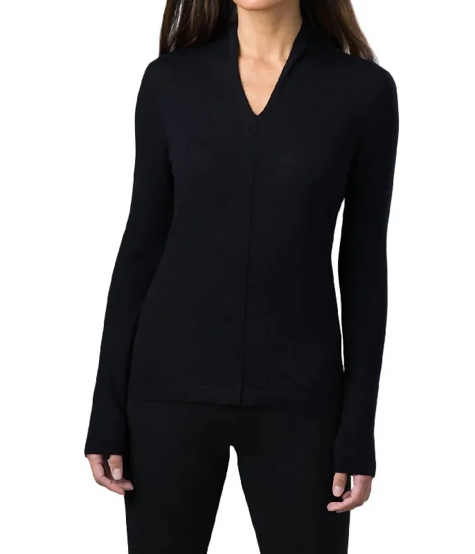 Worsted Gathered V Neck Sweater In Black Nylon Fabric Polyester Fabric Spandex Fabric Worsted Gathered V Neck Sweater In Black Nylon Fabric Polyester Fabric Spandex Fabric