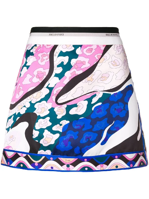 abstract print mini skirt belted skirt waist