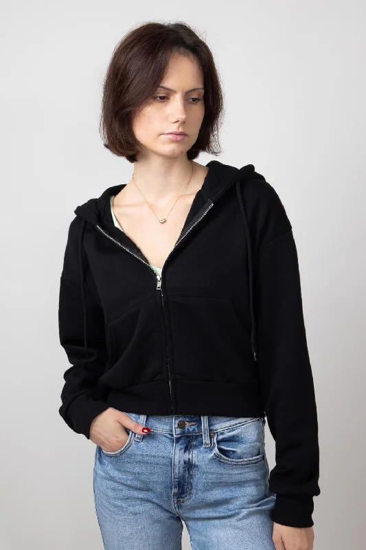 1897 Active Full Zip Fleece Hoodie for Women in Black | JK354-BLACK Hoodie with Batwing Sleeves Loose Dramatic 1897 Active Full Zip Fleece Hoodie for Women in Black | JK354-BLACK Hoodie with Batwing Sleeves Loose Dramatic