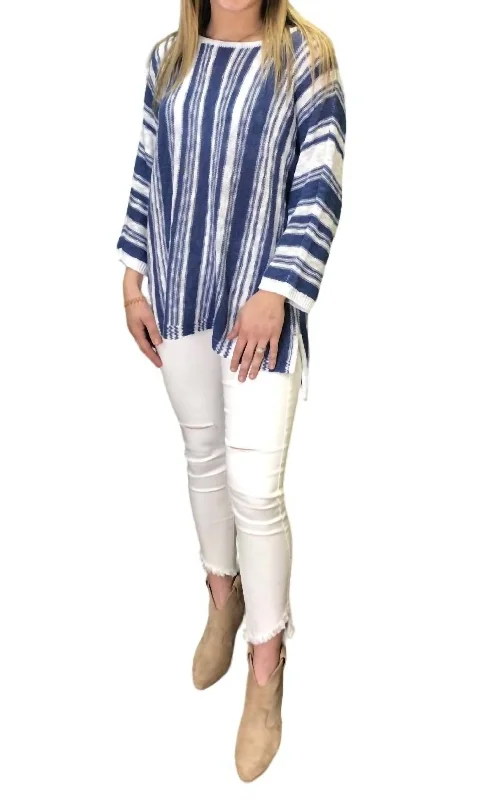 3/4 Stripe Sweater In Blue Cashmere Blend Cotton Blend Poly Blend