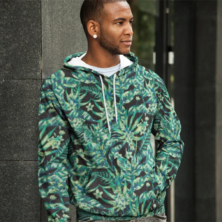 65 MCMLXV Unisex Black Tonal Tropical Print Pull-over Hoodie Hoodie with High Neck Warm Protective 65 MCMLXV Unisex Black Tonal Tropical Print Pull-over Hoodie Hoodie with High Neck Warm Protective