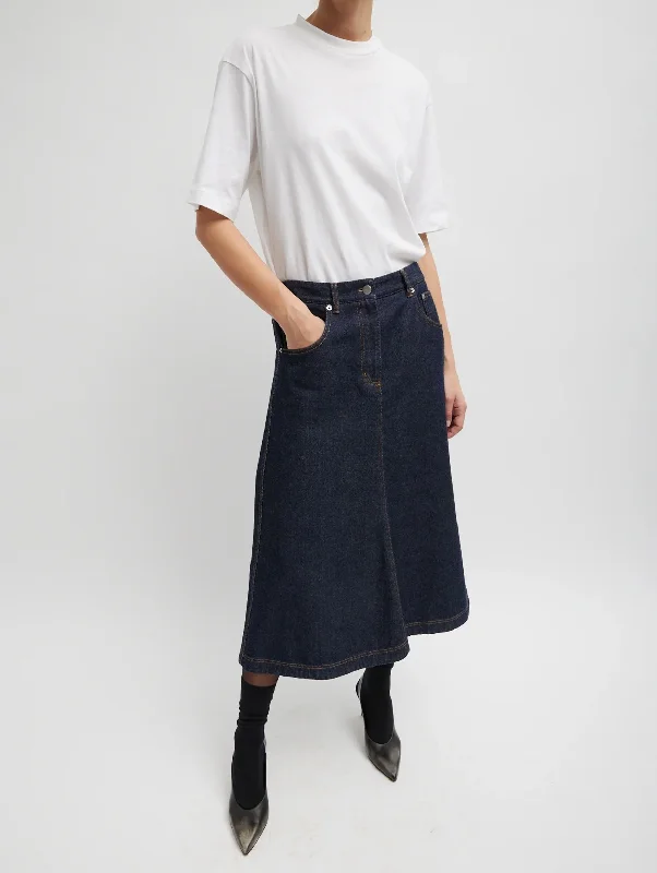 A-Line Midi Skirt in Indigo Denim wool skirt warm