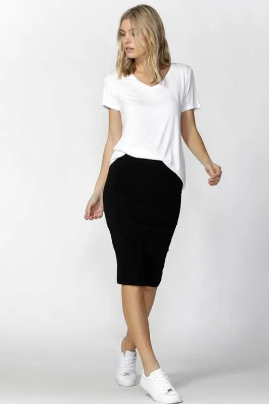 Alicia Midi Skirt - Black silk skirt lustrous