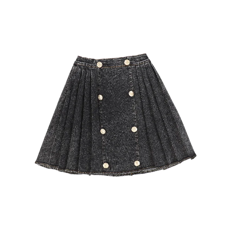 Bace Black Denim Pleated Button Skirt cashmere skirt fine