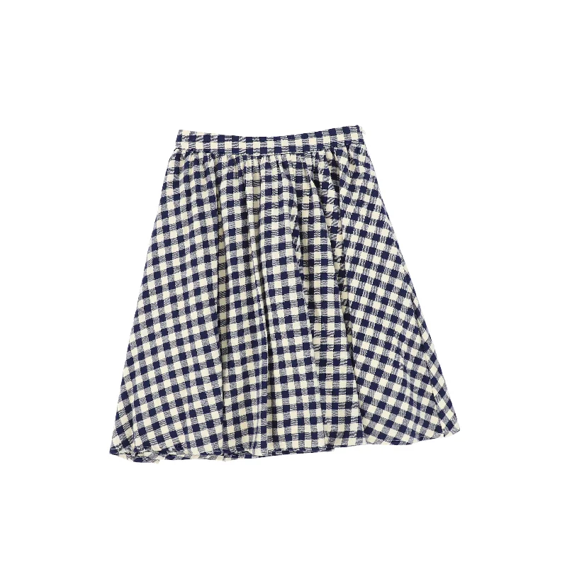 Bace Navy Flannel Gingham Waisted Flare Skirt cashmere skirt fine