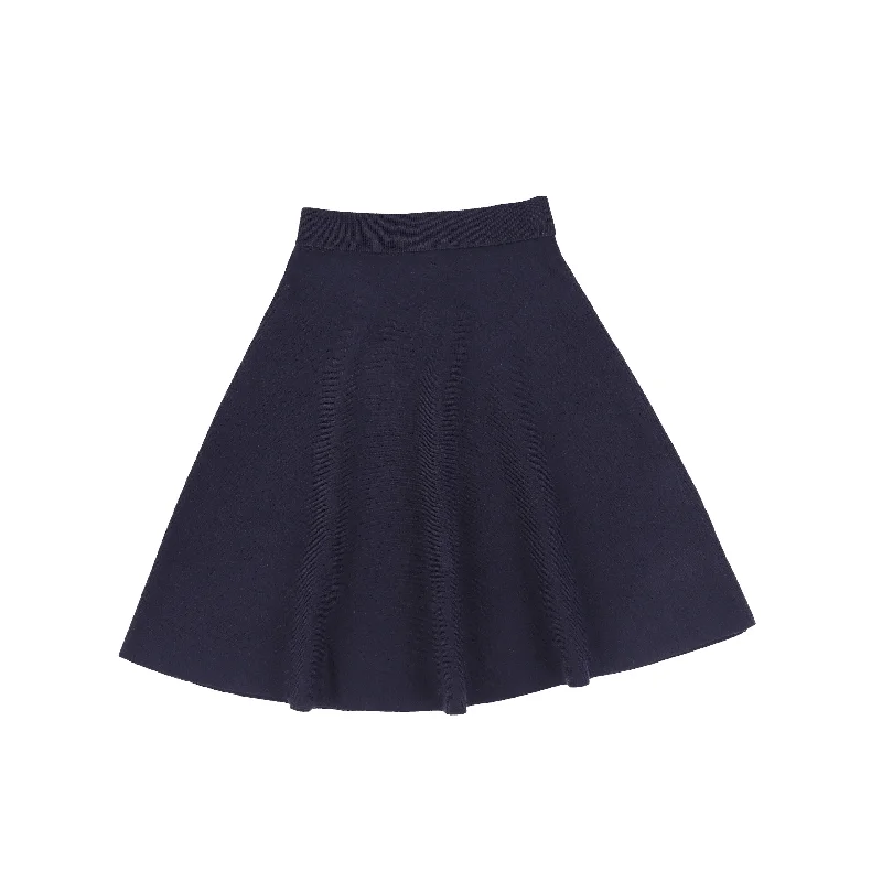 Bamboo Navy Knit Seam Flare Skirt high waist skirt