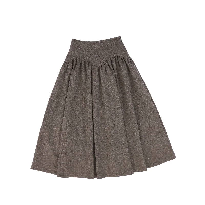 Bamboo Taupe Wool V Detail Midi Skirt corduroy skirt comfortable