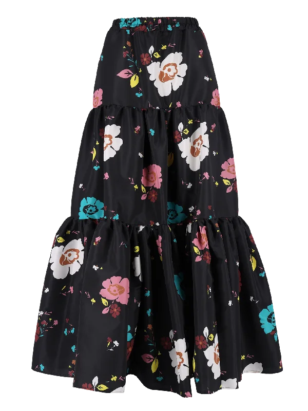 "big skirt" in floral print silk skirt sleek