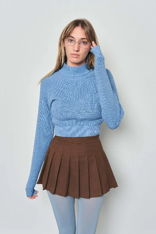 Blue Cotton Turtleneck Sweater High Neck Crew Neck V-Neck