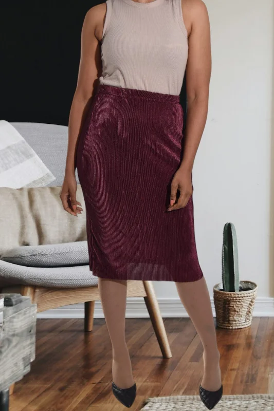 Burgundy Plisse Midi Skirt zip skirt side