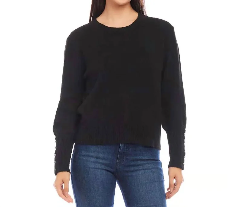 Button Sleeve Sweater In Black Collared Crew Neck Turtle Neck