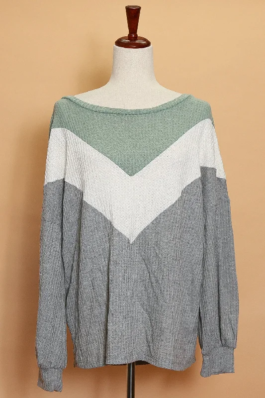 Color Block Waffle Fabric Sweater (5pc) Long Sweater Short Sweater Cropped Sweater