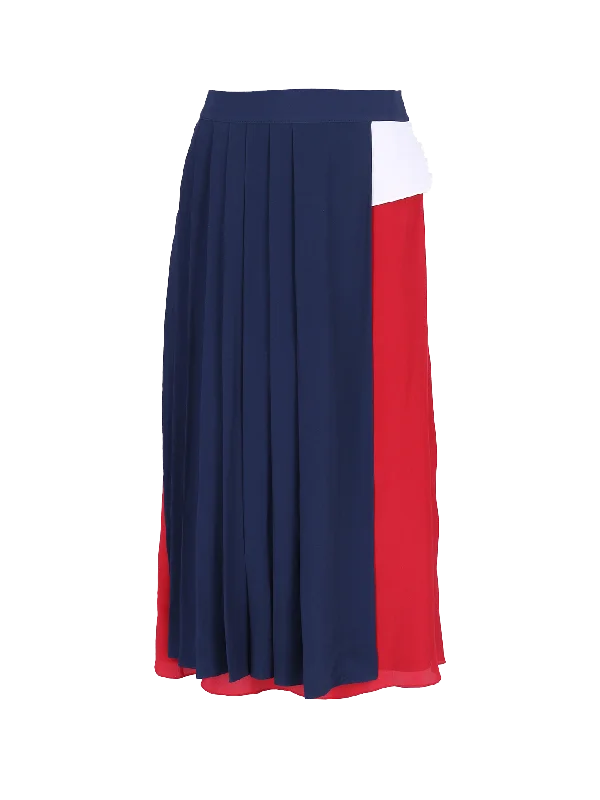 colour-block pleated midi skirt linen skirt airy