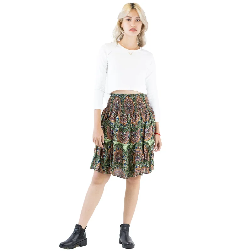 Contrast Mandala 127 Women's Skirt in Green SK0090 020127 02 zip skirt side