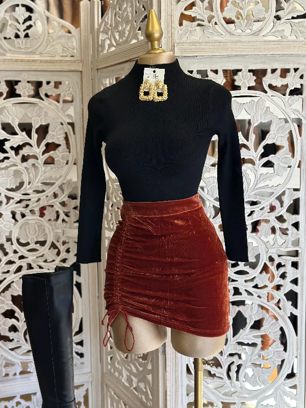 Copper Velvet Ruched Mini Skirt leather skirt durable