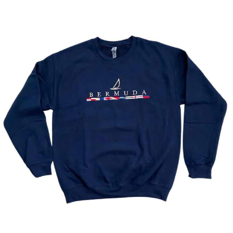 Embroidered Sails & Flags Crewneck Sweatshirt Hoodie with Hem Applique Textured Unique Embroidered Sails & Flags Crewneck Sweatshirt Hoodie with Hem Applique Textured Unique