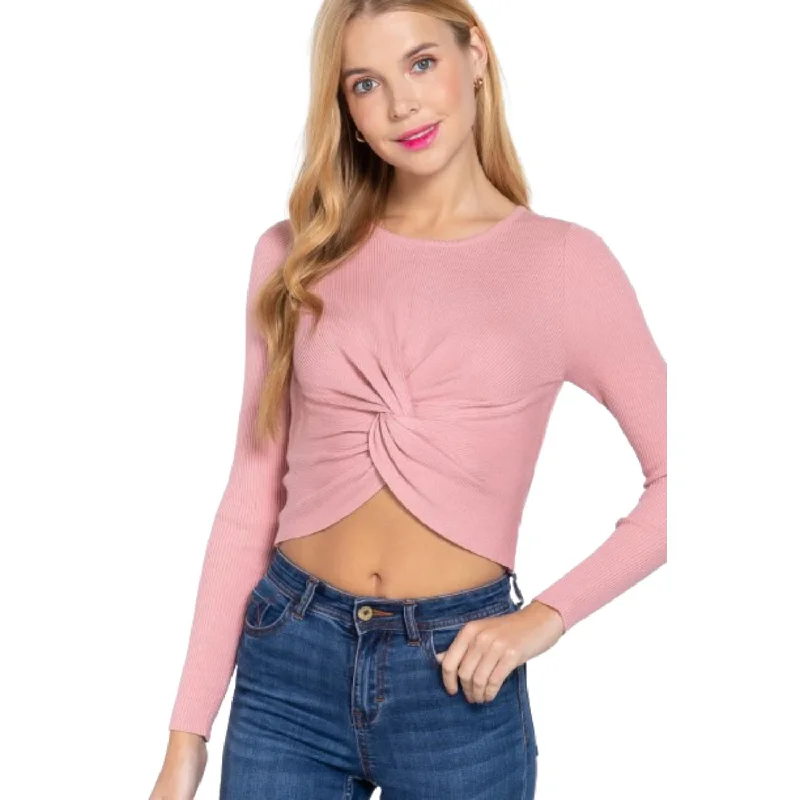 Crew Neck Knotted Crop Sweater Machine Wash Dry Clean Hand Wash