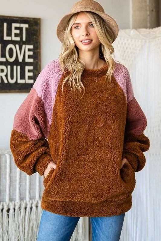 Culture Code Color Block Faux Fur Raglan Sleeve Sweatshirt Hoodie with Reflective Safety Nightwear Culture Code Color Block Faux Fur Raglan Sleeve Sweatshirt Hoodie with Reflective Safety Nightwear