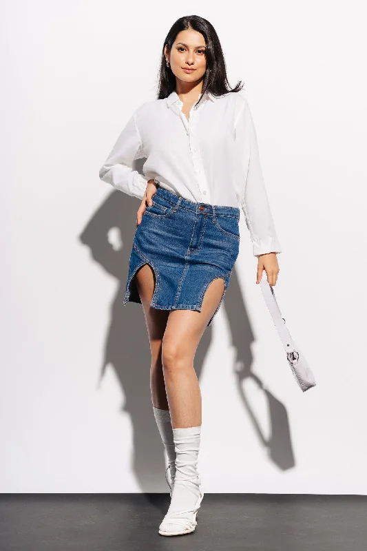 Denim Cutout Mini Skirt linen skirt light