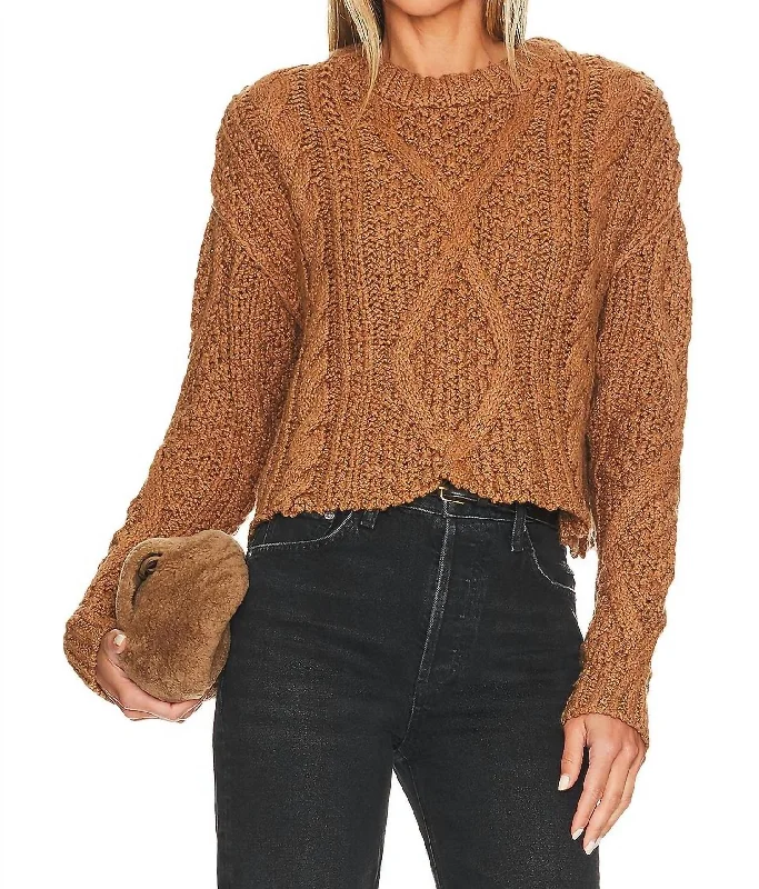 Cutting Edge Cable Sweater In Camel Fitted Loose Oversized