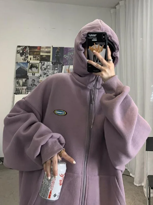 Korean Zipper Hoodies Women Vintage Solid Oversized Casual Sweatshirts Female Harajuku Loose Simple Fleece Tops Hoodie with Hem Elastic Stretchable Comfortable Korean Zipper Hoodies Women Vintage Solid Oversized Casual Sweatshirts Female Harajuku Loose Simple Fleece Tops Hoodie with Hem Elastic Stretchable Comfortable