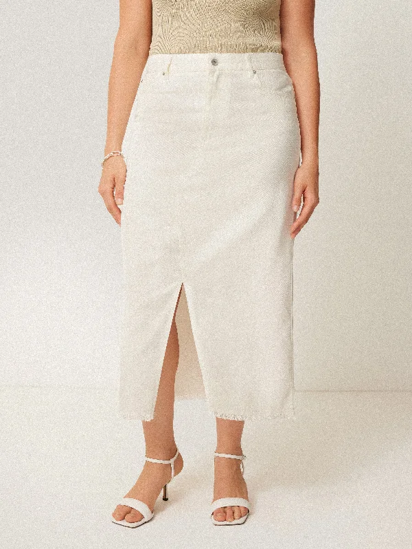 Denim Maxi Split Front Skirt | Ecru tiered skirt playful