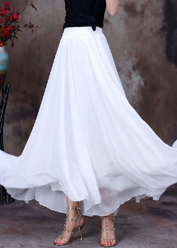 Elegant White Elastic Waist Asymmetrical Layered Design Chiffon Skirts Summer velvet skirt luxurious