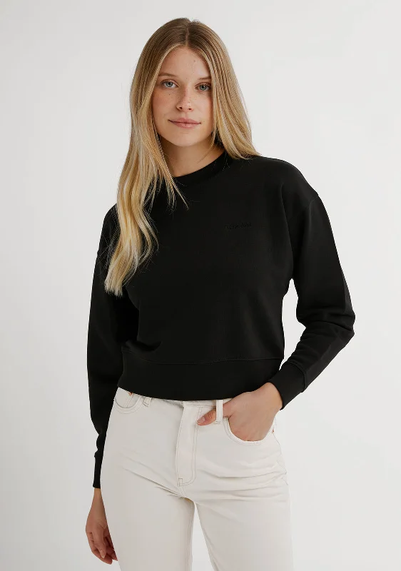Embroidery Logo Cropped Crew Neck Sweatshirt / Black Hoodie with Patch Decorative Personalized Embroidery Logo Cropped Crew Neck Sweatshirt / Black Hoodie with Patch Decorative Personalized
