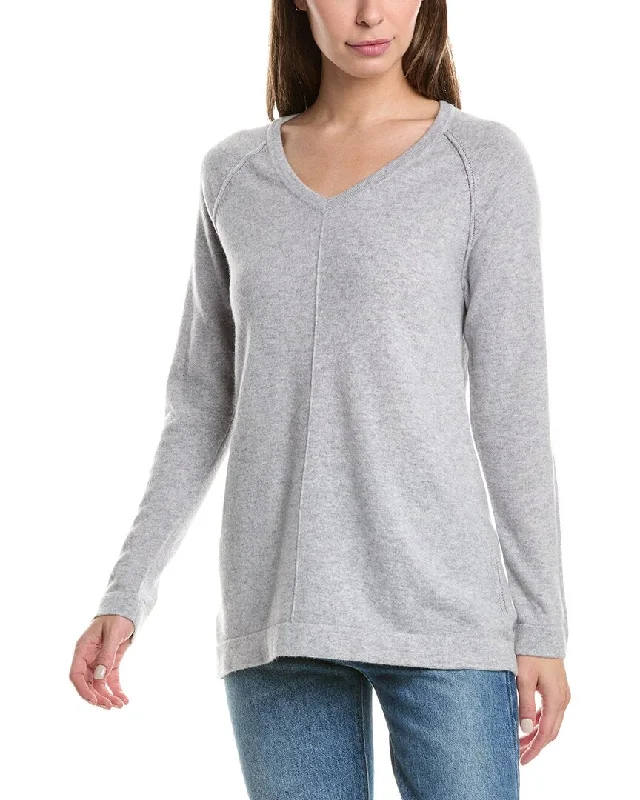 Forte Cashmere Easy Raglan V-Neck Cashmere Sweater Toggled Drawstring Belted