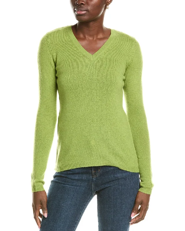 Forte Cashmere V-Neck Cashmere Sweater Beaded Sweater Sequined Faux Fur