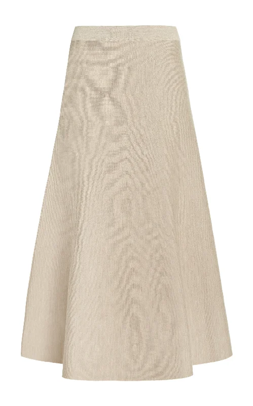 Freddie Knit Midi Skirt in Oatmeal Merino Wool Cashmere corduroy skirt durable