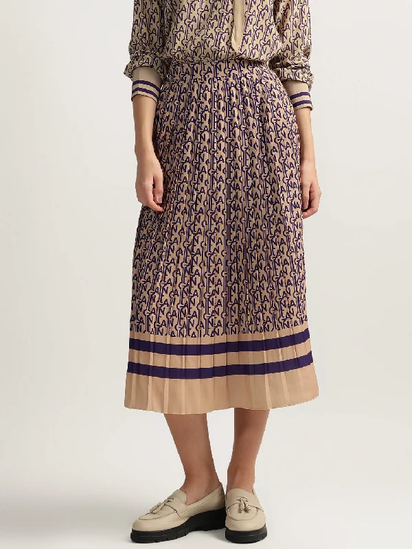 Gant Women Beige Printed Regular Fit A-line Pleated Skirt silk skirt sleek