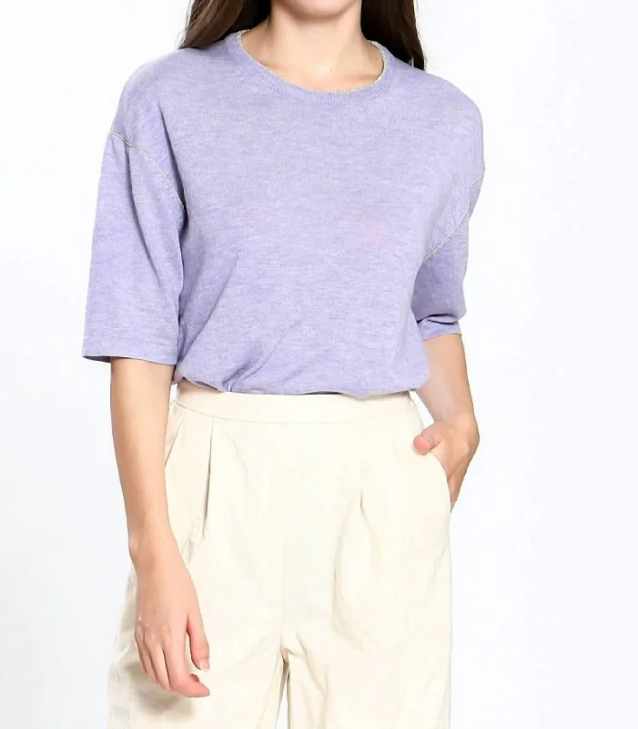 Gold Detail Sweater Tee In Purple Collared Crew Neck Turtle Neck