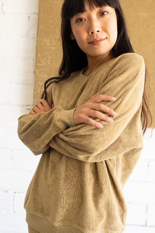 Gilda terry sweatshirt raglan sleeves in beige Hoodie with Hem Applique Textured Unique Gilda terry sweatshirt raglan sleeves in beige Hoodie with Hem Applique Textured Unique