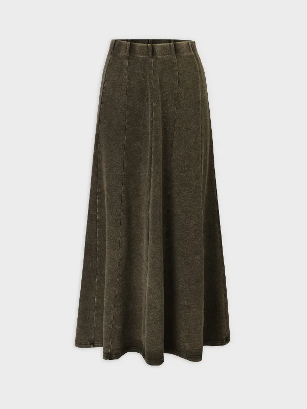 Jersey Paneled Skirt 37"-Washed Olive silk skirt lustrous